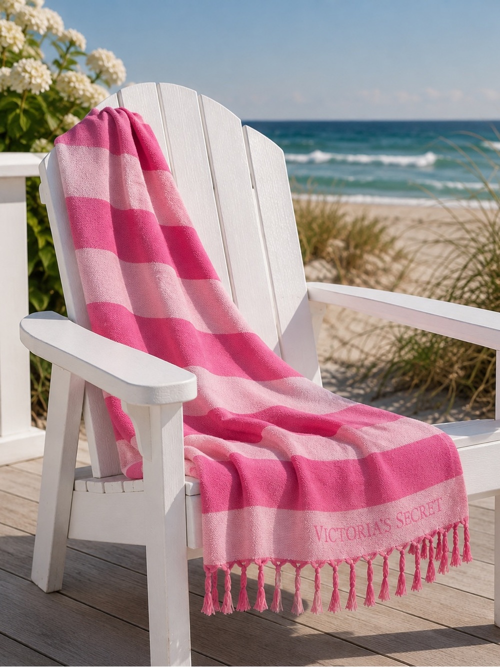 Victoria's Secret Wide Pink Stripe Beach Blanket